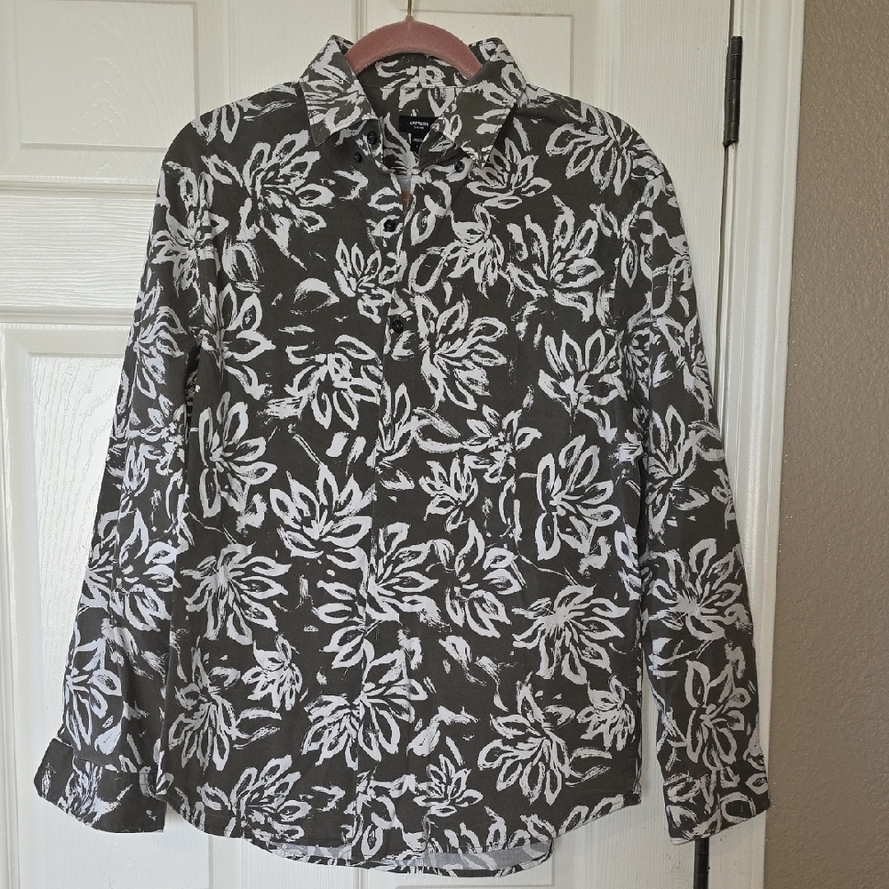 Express Olive/White Button-Up Shirt
